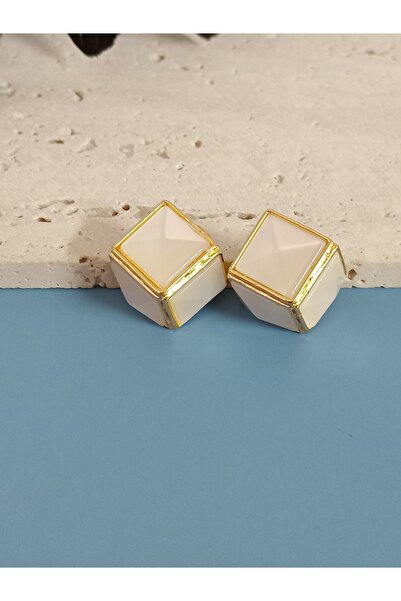 mos&more Gold White Cube Women's Earrings