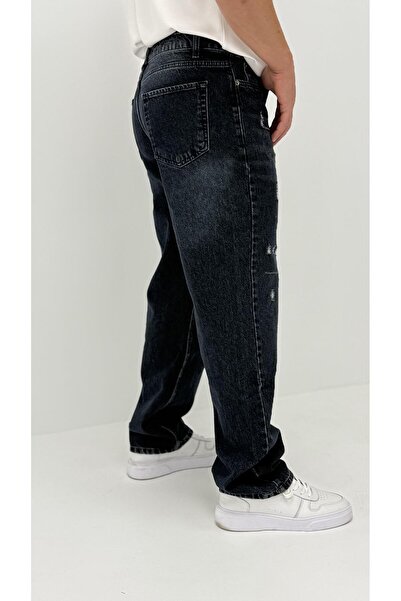 byediz Nora Baggy Denim Koyu Mavi Lazer Detaylı Erkek Jean Pantolon