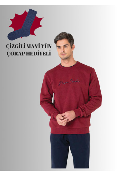 Pierre Cardin 3 Yarn Cotton Crew Neck Long Sleeve Straight Leg Tracksuit Set (with Wool Socks Gift) Qp6K1E1K5R