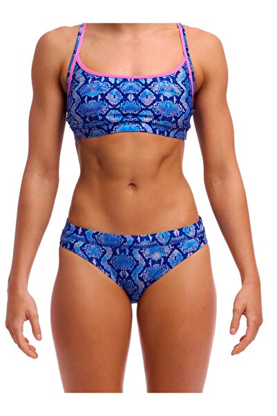 FUNKİTA Blue Viper Women's Bikini Set – Sports Top & Brief Bottom, Chlorine Resistant, Comfortable and Stylish