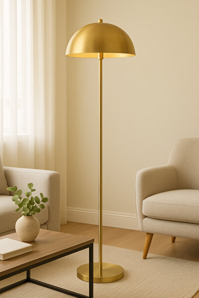 Vinner Modern Tasarım Mushroom Ayaklı Lambader Eskitme Gold Gövde Metal Abajur Lambader