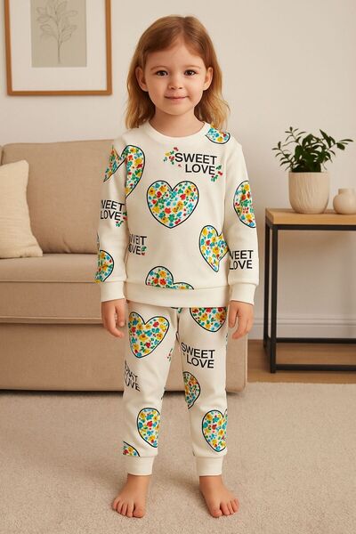 Arya Nisa Kids SET DE PIJAMĂ SEZONIERĂ 100% BUMBAC CU MODEL DE INIMĂ PENTRU FETE