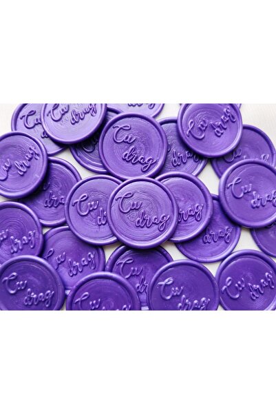 Unbranded/Generic Set 25 Sigilii din Ceară Mov Intens – Inscripție „Cu drag” – Ø 2,5 cm – Handmade