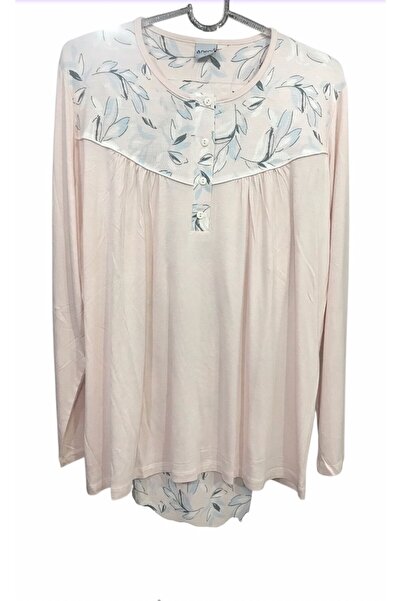 Nena Long Sleeve Placketed Robe 4 Seasons 100% Cotton Viscose Pajama Set-14950