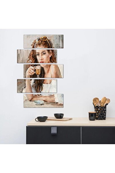 Generic Coffee Corner Wall Art - Woman Drinking Coffee - 24172 - Divided into five graduated pieces - 2