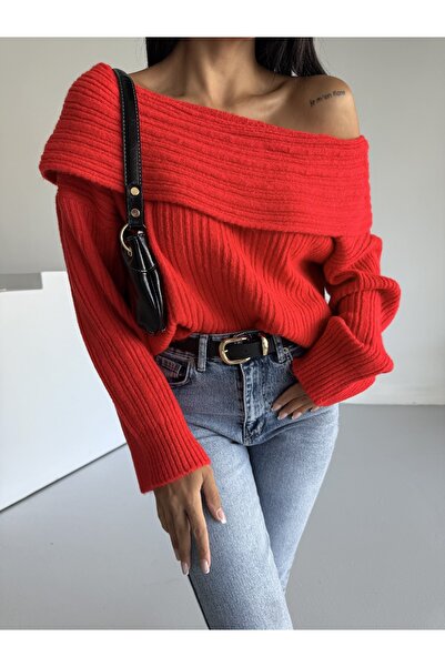 SolQ Women's Knitwear Sweater Madonna Collar Comfortable Fit Ribbed Special Yarn