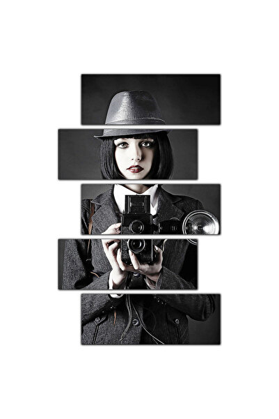 Generic Wall panel - Girl holding a classic camera - p121 - divided into five graduated pieces - 2