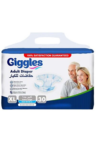 giggles Giggles Adult Diapers, 30 Pieces, Turkish Made, with Extra Dry Layer and Wetness Indicator, Extra Large Size (XL)