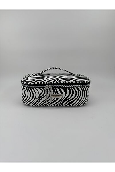 Muudaa Zebra Desenli Kadın Kutu Makyaj Çantası
