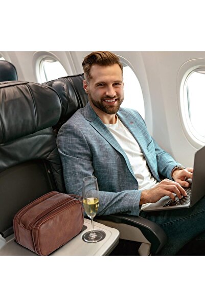 MAYCARE Luxury Leather Travel Bag for Toiletries and Cosmetics for Men and Women, Waterproof and Multifuncti