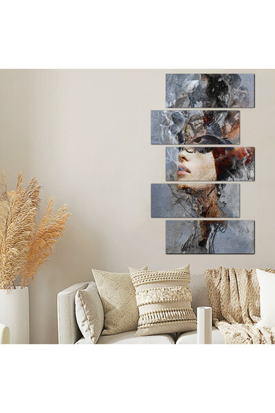 Generic Wall Panel - Abstract Art - Woman and Birds - 21023 - Divided into five graduated pieces - 2
