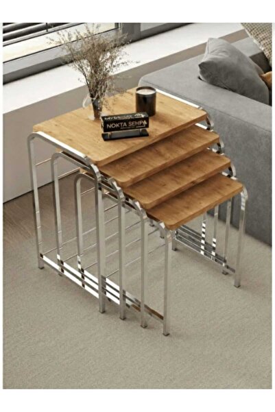 Nokta Sehpa Home Buket 4,lü gümüş ceviz zigon sehpa