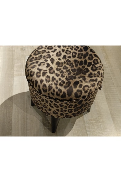 Store MERCAN MOBİLYA LEOPAR DESEN PUF BENC 42 CM SİYAH AYAK