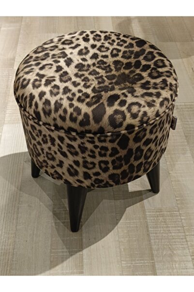 Store MERCAN MOBİLYA LEOPAR DESEN PUF BENC 42 CM SİYAH AYAK