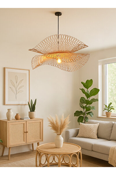 burenze Modern İskandinav El Yapımı Bohem Hasır Sarkıt Rattan Avize