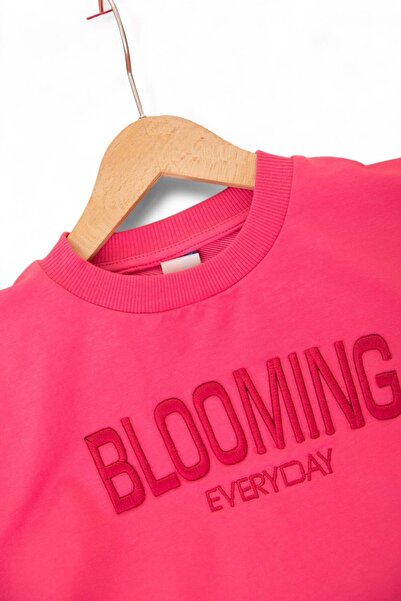 VOY KİDS Girl's Blooming Embroidered Fuchsia Seasonal Tracksuit Set for Ages 6-7-8-9-10