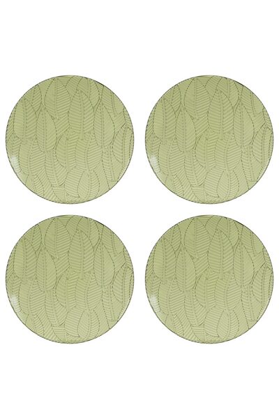Vervo.ro pentru minți curioase Set farfurii 4 piese din Plastic, Verde, diametru 25 cm, cu Model Frunze Tropicale