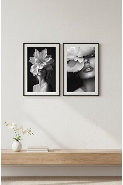 Linacci Комплект от 2 черни метални рамки за снимки с жени и цветя от истинско стъкло