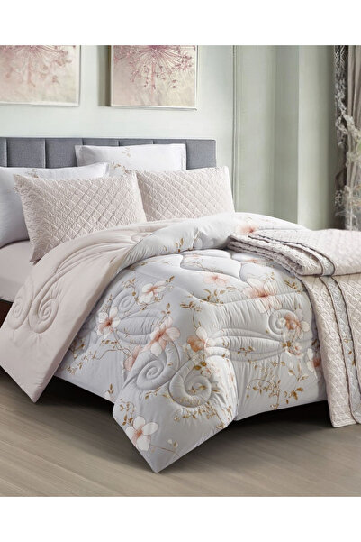 Generic 7-Piece Floral Bed Comforter Set - 240x260cm Quilted Comforter with 2 Pillowshams, 2 Pillowcases, Fi