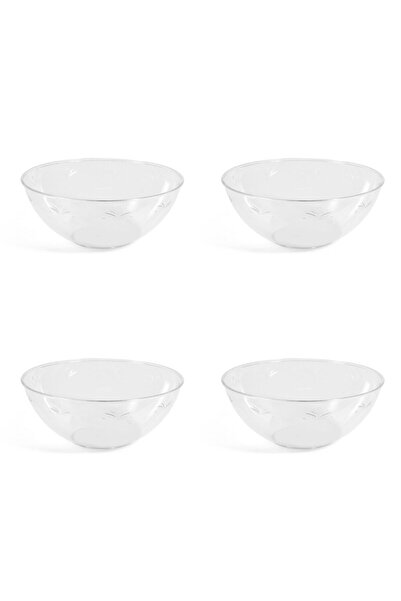 Vervo.ro pentru minți curioase Set of 4 Transparent Reusable Plastic Bowls with Flower Pattern 20 x 8 cm