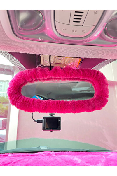 Nemere Peluş Dikiz Ayna Kılıfı Süs Fuşya Pembe OTO