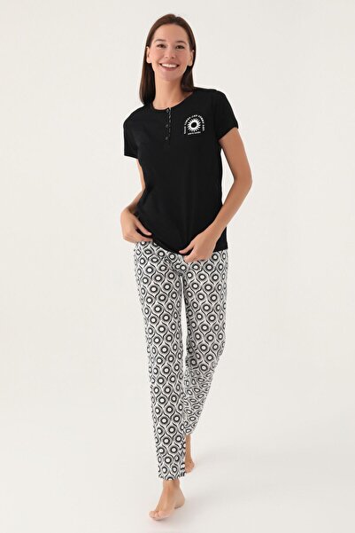 Pierre Cardin Women's 100% Cotton Patterned Short Sleeve Pajama Set