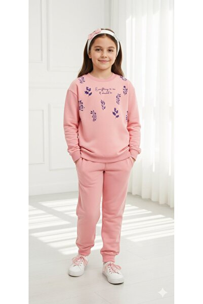 Yalçınoğlu Kids Printed Girls' Tracksuit Set / 100% Cotton Casual Sports Sweatshirt and Bottoms I Girls' Set