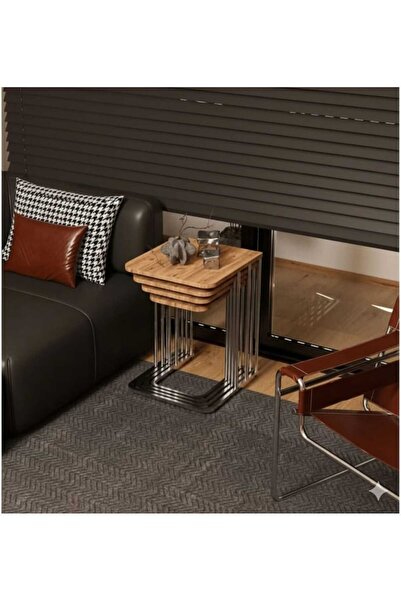 Nokta Sehpa Home 4lü tekerleki gümüş ceviz zigon sehpa