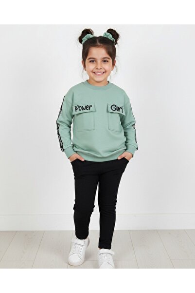 VOY KİDS Girl's Pocket Detailed Green 6-7-8-9-10 Years Old Seasonal Leggings Tracksuit Set