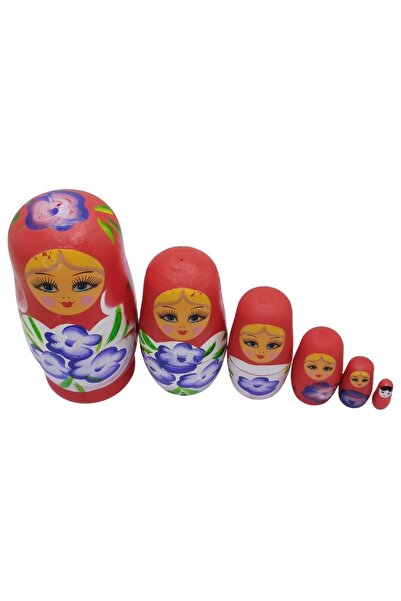 Dünyadan Hediyeler Wooden Matryoshka Doll Set of Six Red