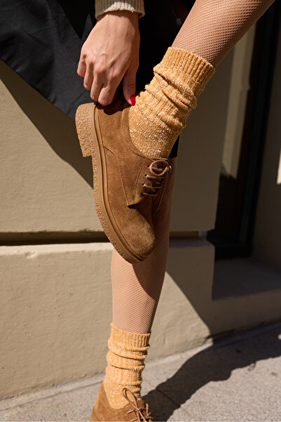 ANGELİNA JONES LECH KADIN TABA GERCEK SUET BAGCIKLI OXFORD LOAFER AYAKKABİ