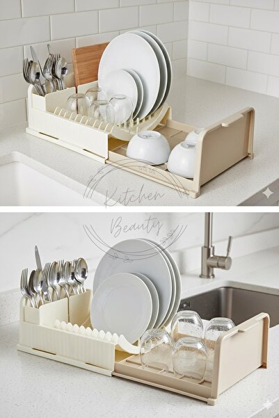 Kitchen Beauty Açılır Kapanır Sürgülü Bulaşık Kurutma Sepeti - Tezgah Üstü Sü...