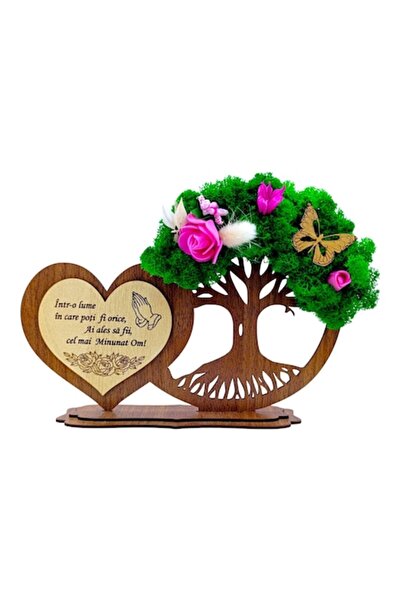 OEM Decoratiune inima copac cu licheni, cadou personalizat cu mesaj pentru Prieteni/Familie - nuc- 30x18