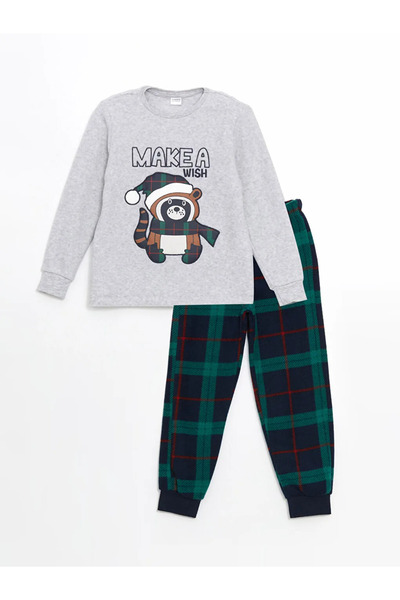 LC Waikiki Lcw Kids Gray Crew Neck Fleece Boy Pajamas Set