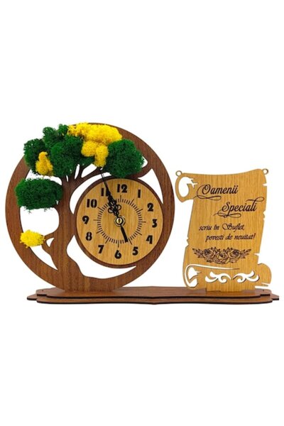 OEM Bonsai clock with stabilized lichens and message for Family/Friends "Special People..", 30x2