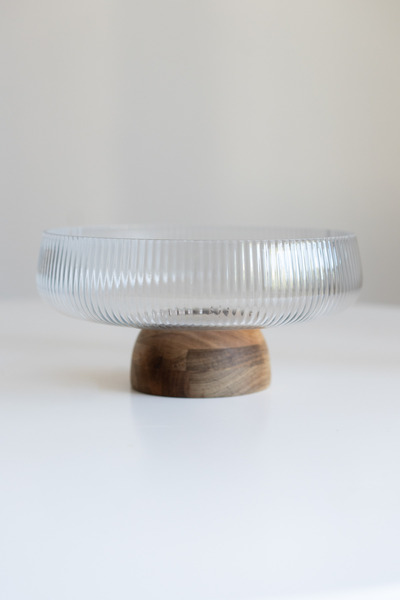 Dekorzdükkan Acacia Base Glass Bowl (24.5cm)