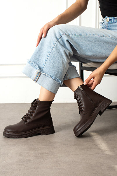 Zintra Brown Women's Zippered Lace-Up Stylish Boots