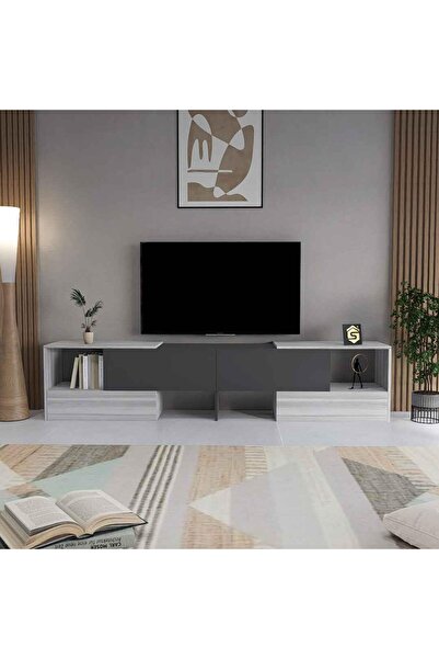 Stylish Home طاولة تلفزيون رمادي وابيض زاوية اوعادية TV70