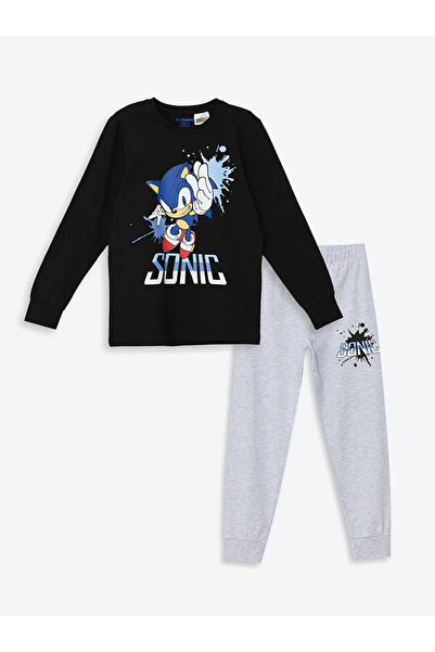 LC Waikiki Lcw Kids Black Crew Neck Sonic Printed Long Sleeve Boy Pajamas Set