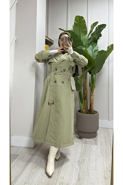 Touche Toka Detaylı Oversize Trençkot Çağla Yeşili
