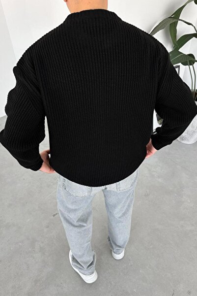 HAFKAGİYİM Black Knitted Pattern Oversize Knitwear Sweater