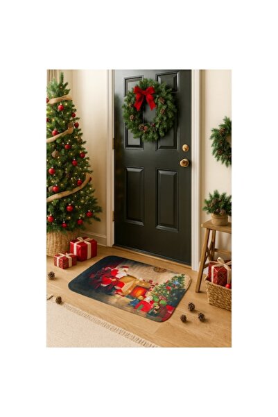 OEM Antiskid entrance mat with Christmas motifs, Textile Material, Santa Claus Design, 38 x 58 cm, Red/G