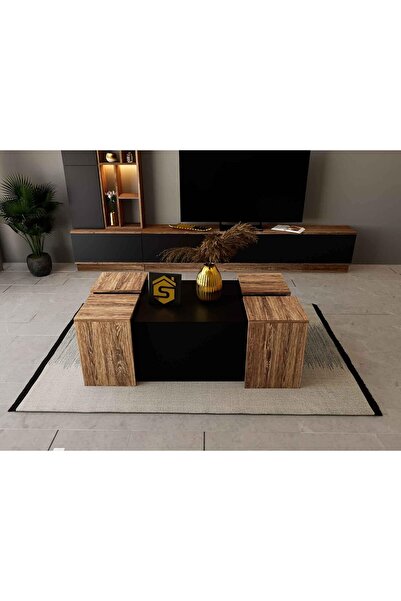 Stylish Home Wooden Center Table with Serving Tables in Brown and Black - CT61