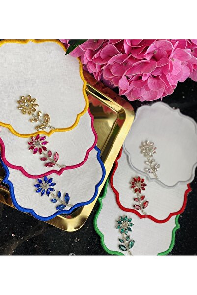 ELÇİÇEK HOME Șervețel de prezentare, șervețel de cocktail, șervețel de prezentare pentru cafea, șervețel de prezentare de lux cu piatră, 6 bucăți