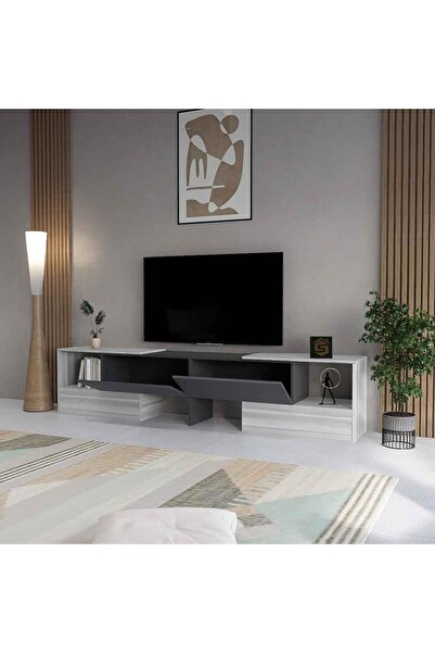 Stylish Home طاولة تلفزيون رمادي وابيض زاوية اوعادية TV70