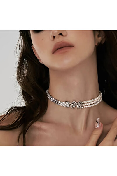 NISHPOINT İNCİLİ VE TAŞLI CHOKER KOLYE