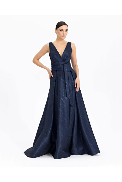 Donatella V-NECK JACQUARD MAXI EVENING DRESS