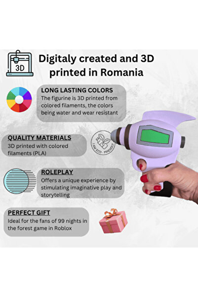 Lulu's Prints Raygun Alien weapon, inspired by 99 nights in the forest, multicolor, plastic, 3D printed