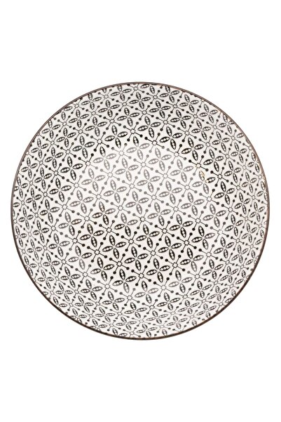 Vervo.ro pentru minți curioase 6-piece Porcelain Soup Plate Set, Beige with Black Pattern, diameter 20 cm