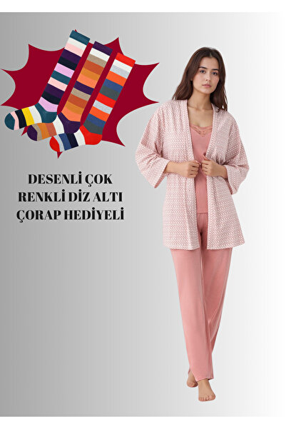 Pierre Cardin Women Modal Cotton Retro Pink Dressing Gown Pajamas Set with Socks Gift Qp9K0R8K2R